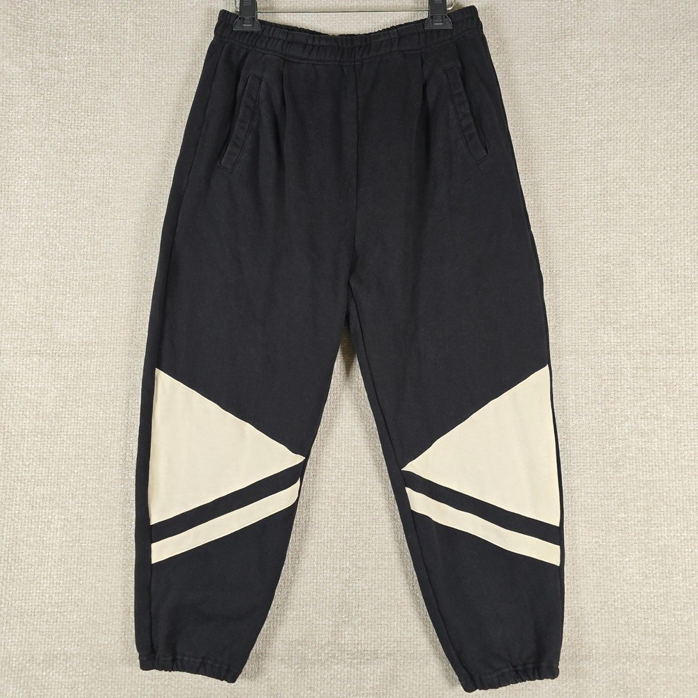 Roucha Pleat Sweatpants Black Cream Cotton Fleece Joggers Size C *Large*